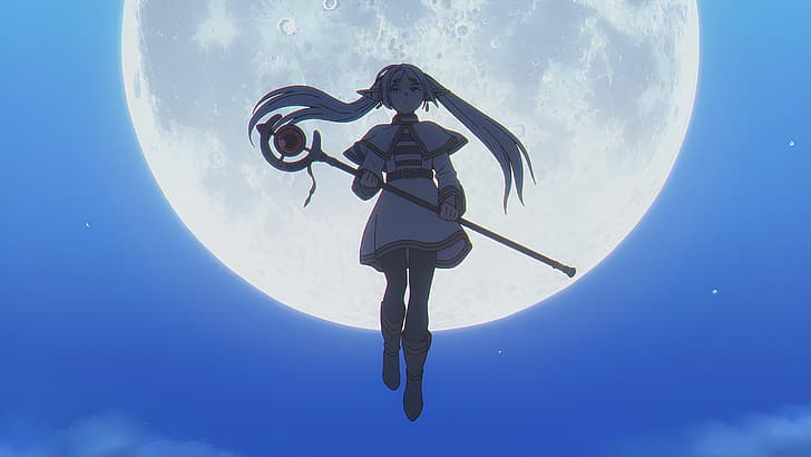 Sousou No Frieren, elven, anime girls, upscaled, Moon, HD wallpaper