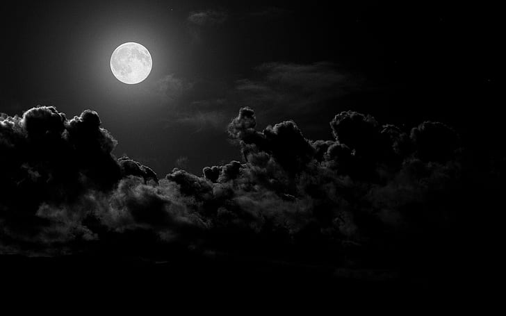 clouds, moonlight, night, sky, full moon, cloud - sky, space, HD wallpaper