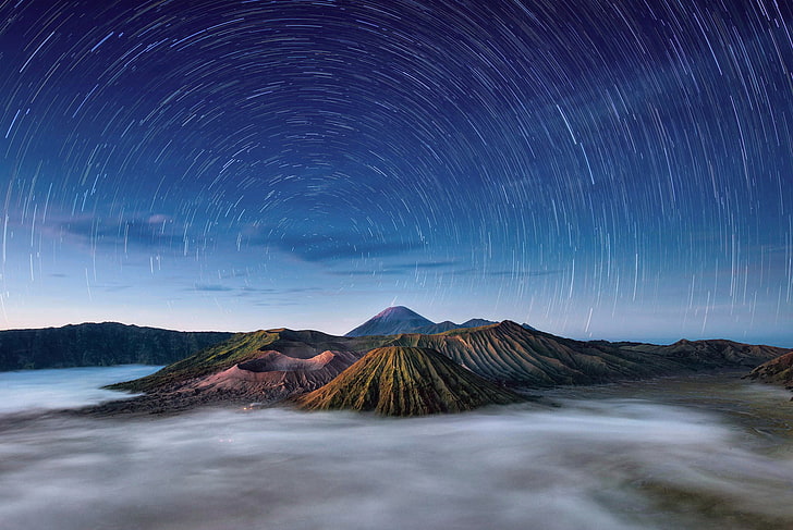 the sky, stars, morning, Indonesia, the cycle, Java, volcanic complex-the Caldera TenGer, HD wallpaper