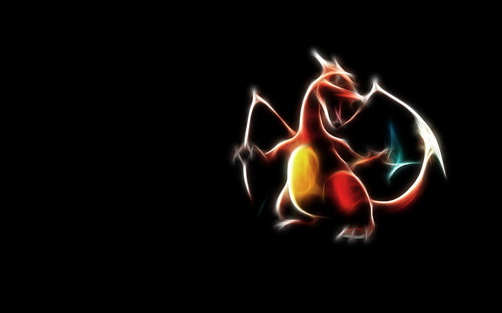 Charizard, Fractalius, Pokémon, burning, fire, black background