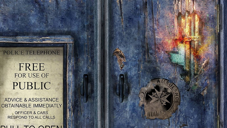 blue police telephone, TARDIS, Doctor Who, fan art, digital art