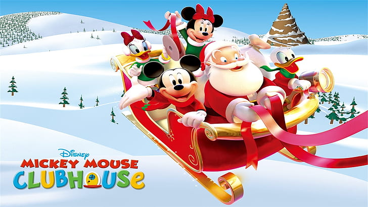 Merry Christmas-Mickey Mouse And Friends With Santa Christmas Disney Wallpapers HD-1920×1080