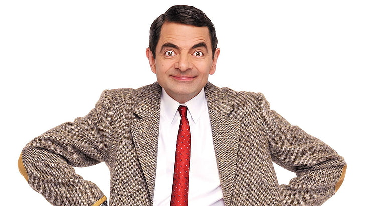 movies, Mr. Bean, Rowan Atkinson, white background, studio shot