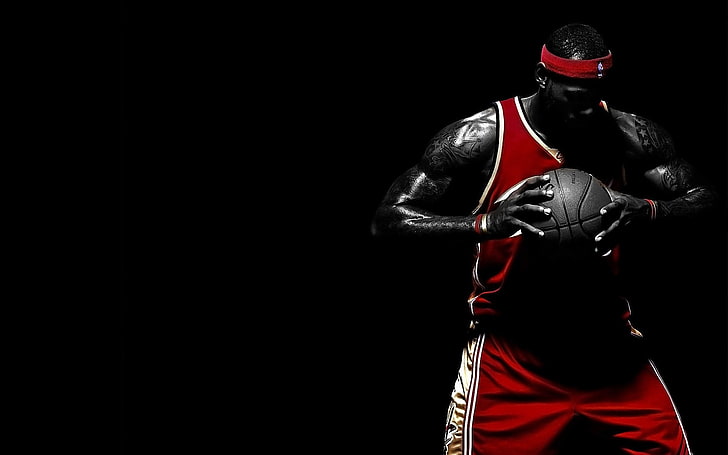 Lebron James NBA-Sports Poster Wallpaper, black background, studio shot, HD wallpaper