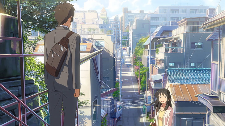 male and female anime character movie still, Makoto Shinkai, Kimi no Na Wa, HD wallpaper