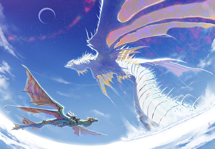 anime, dragon, sky, cloud - sky, nature, no people, beauty in nature