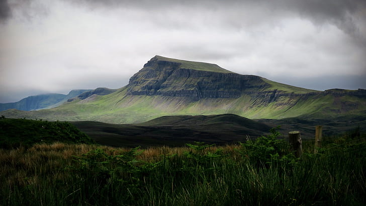 landscape, mountain, scenic, green, cloudy, HD wallpaper