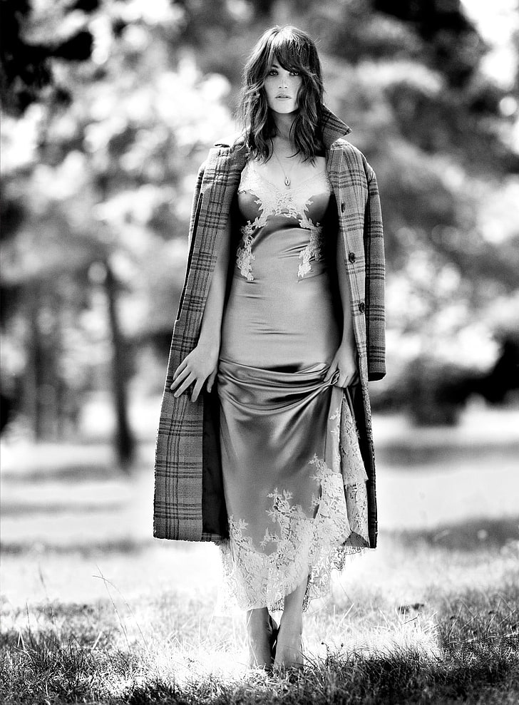grayscale photography of woman in dress, women, Gemma Arterton, HD wallpaper