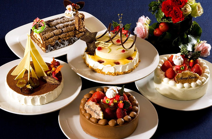 assorted baked cakes, chocolate, strawberry, decoration, sweet