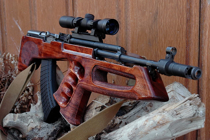 black and brown sniper rifle, glass, metal, weapons, work, brake, HD wallpaper