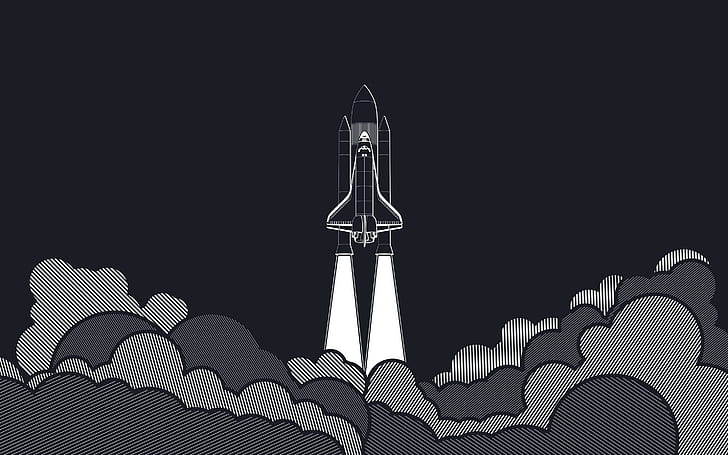 artwork space vectors launch pads spaceship rockets blue minimalism space shuttle, HD wallpaper