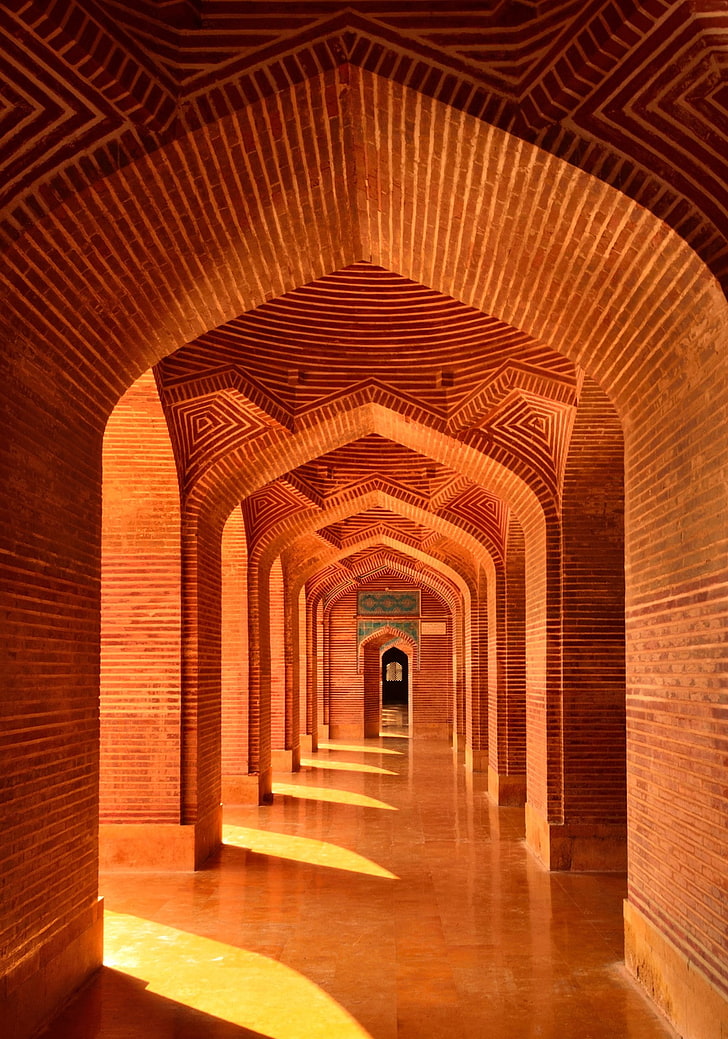 pillar, mosque, Pakistan, architecture, arcade, corridor, indoors, HD wallpaper