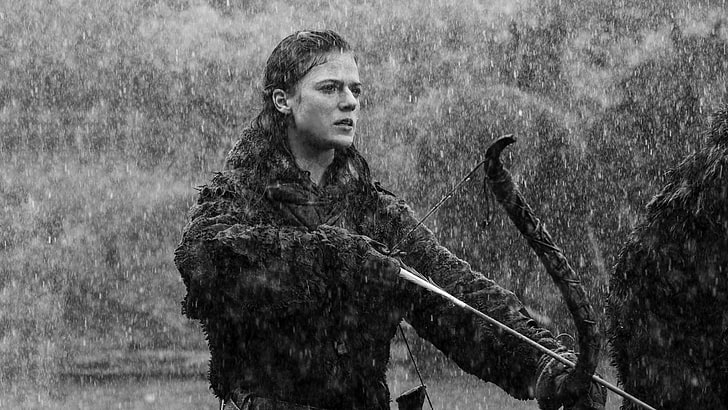 brown composite bow, Game of Thrones, monochrome, Ygritte, Rose Leslie