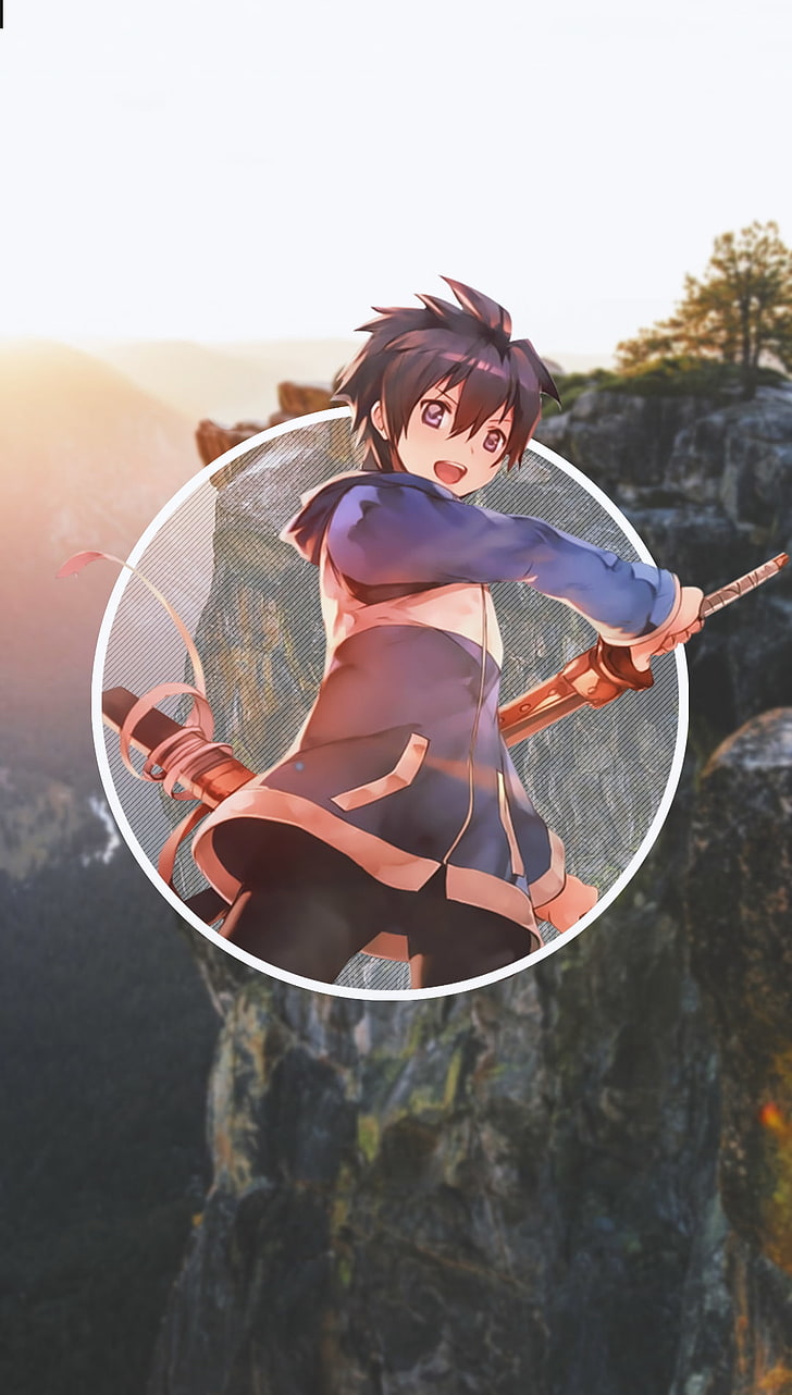 anime, picture-in-picture, anime boys, sword, blue jacket, brunette