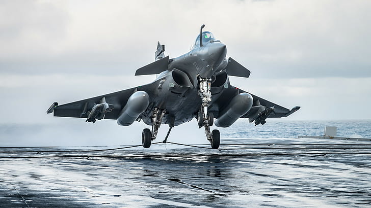 aircraft carrier, Dassault Rafale, military, water, sea, sky, HD wallpaper