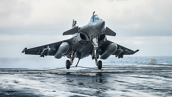 HD wallpaper: aircraft carrier, Dassault Rafale, military, water, sea, sky  | Wallpaper Flare