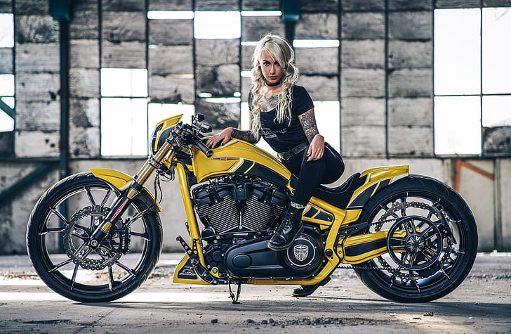 Motorcycles, Girls and Motorcycles, Custom Motorcycle, Harley-Davidson, HD wallpaper