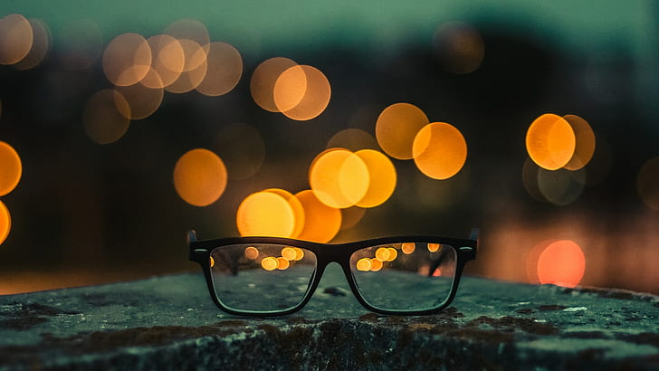glasses, Tomer Dahari, lights, lens flare, night, HD wallpaper