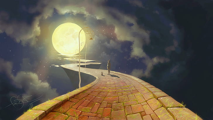 Kompleks Kuxtal Moon-night-light-path-art-wallpaper-preview