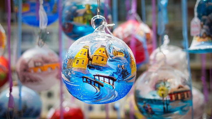 Christmas ornaments, retail, market, glass - material, close-up