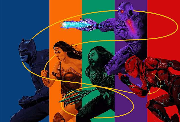 4K, Wonder Woman, Justice League, Cyborg, Aquaman, The Flash, HD wallpaper