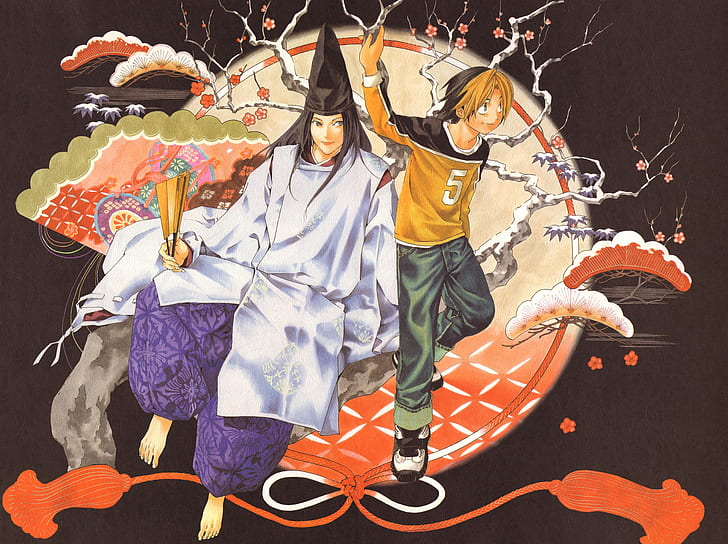 shindou hikaru and fujiwara no sai (hikaru no go) drawn by kyakya