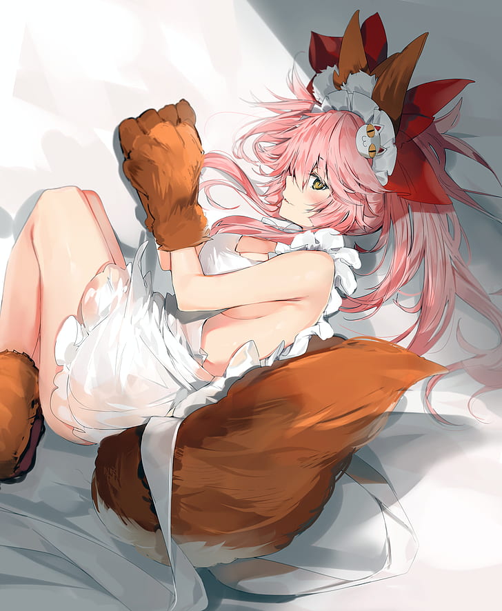 Tamamo no Mae (fate/grand order), Fate Series, fox girl, pink hair, HD wallpaper