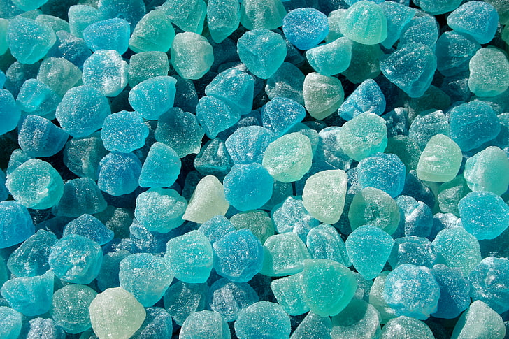 teal gemstones, blue, candy, marmalade, backgrounds, shiny, abstract