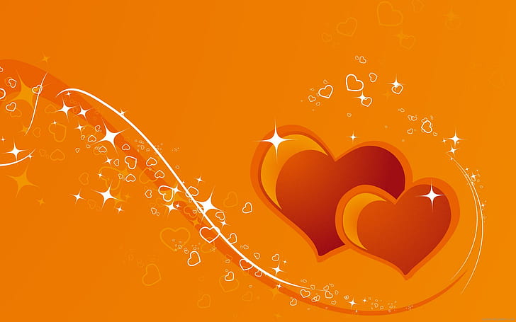 Orange love heart, orange heart illustration, valentine, HD wallpaper