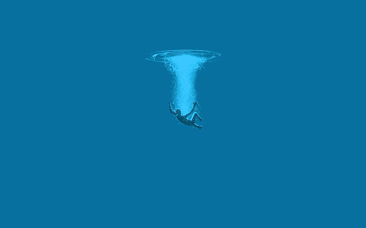 person under the water, minimalism, underwater, animal themes, HD wallpaper