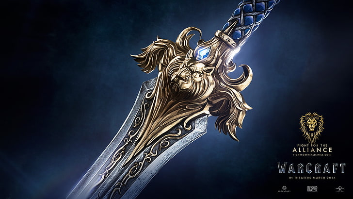 alliance, sword, warcraft, Warcraft Movie, Wow Movie, gold colored, HD wallpaper