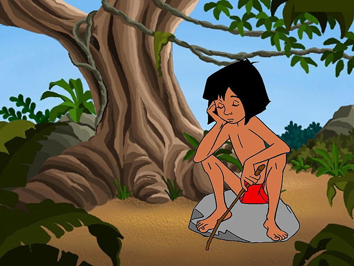 HD wallpaper: Sad Mogli, Mowgli from Jungle Book illustration, Cartoons,  one person | Wallpaper Flare
