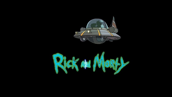 Rick and Morty logo, illuminated, copy space, black background