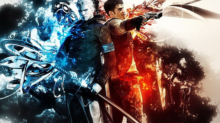 two man character holding gun and staff poster, DmC: Devil May Cry, HD wallpaper
