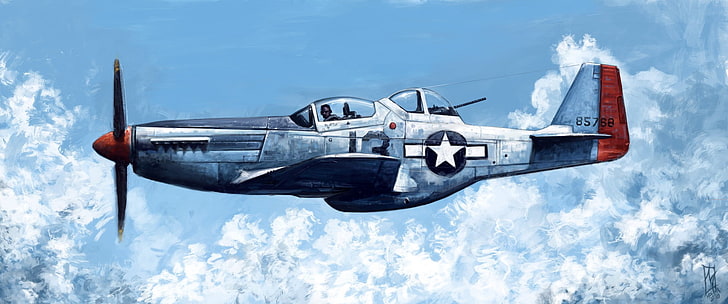 airplane, vehicle, North American P-51 Mustang, artwork