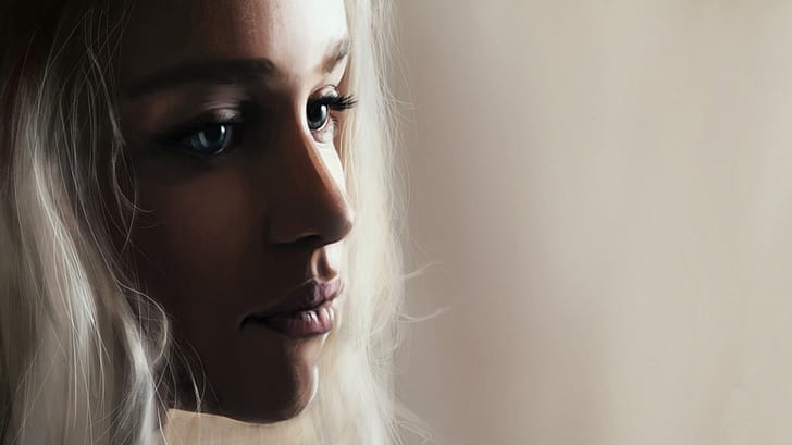 Game of Thrones Daenerys Targaryen Blonde Emilia Clarke Drawing Face HD, women's black mascara, HD wallpaper