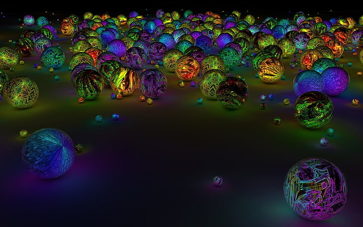 marble, balls, digital art, render, CGI, 3D, colorful, multi colored, HD wallpaper