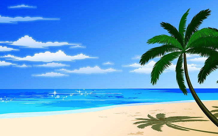 HD wallpaper: Cartoon Beach and Palm, palm tree and body of water  illustration | Wallpaper Flare