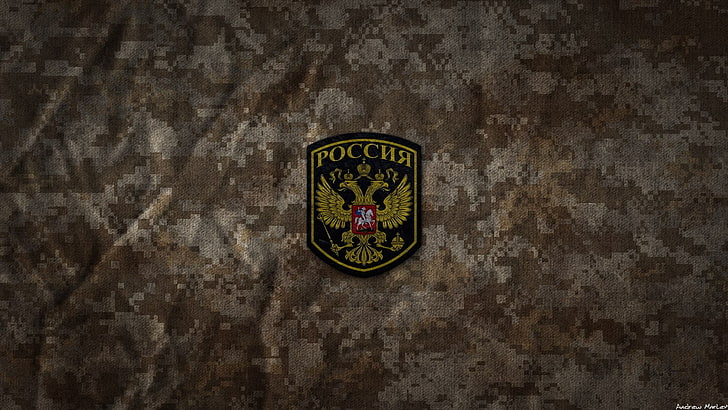 white and gold clothes patch, Russia, crest, military, no people, HD wallpaper