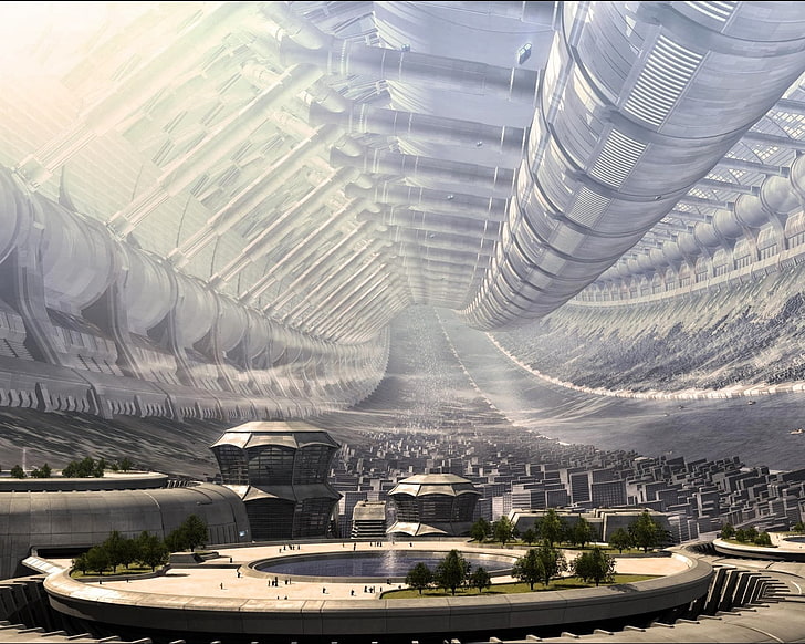 science fiction, space station, futuristic city