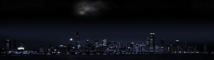 concrete buildings, cityscape, Chicago, USA, night, urban Skyline, HD wallpaper
