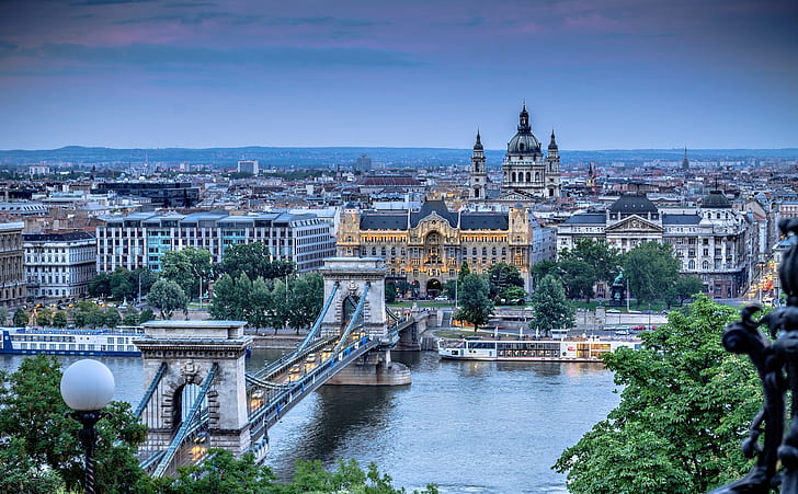 nature, the city, river, architecture, Hungary, Budapest, The Danube, HD wallpaper