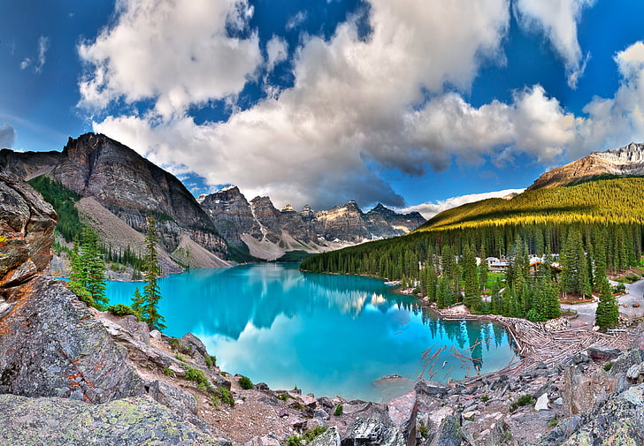 The Banff National Park, nature, landscape, lake, clouds, water, HD wallpaper