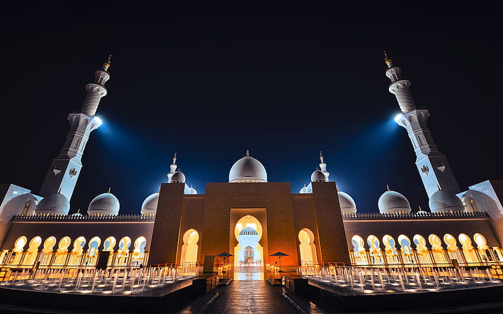 Sheikh Zayed Grand Mosque Lighting At Night Abu Dhabi United Arab Emirates Hd Wallpaper 1920×1200