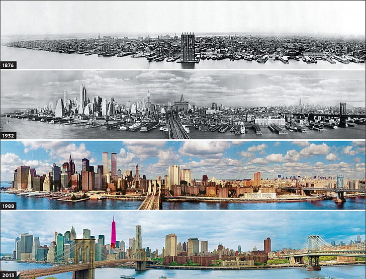 suspension bridge collage, New York City collage, panoramas, evolution
