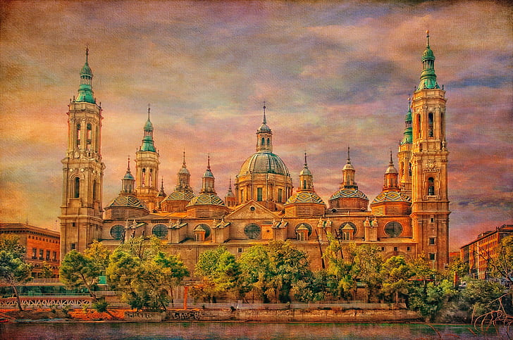 the sky, clouds, Spain, canvas, Zaragoza, Basílica de Nuestra Señora del Pilar, HD wallpaper