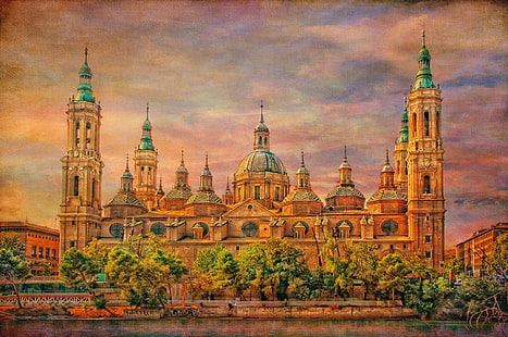 HD wallpaper: the sky, clouds, Spain, canvas, Zaragoza, Basílica de Nuestra Señora del Pilar | Wallpaper Flare