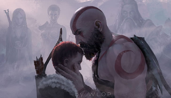 fantasy, game, Kratos, God of War, man, tattoo, weapons, digital art, HD wallpaper