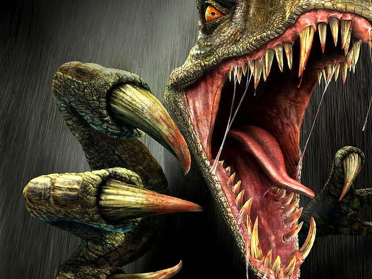 illustration of dinosaur, Turok, dinosaurs, velociraptors, close-up, HD wallpaper