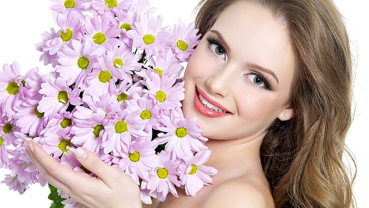 beautiful woman image  1920x1080, flower, flowering plant, smiling, HD wallpaper